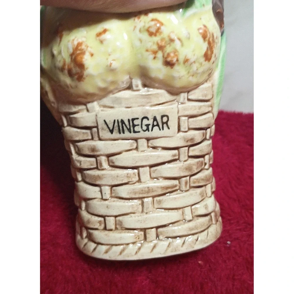 Vintage Dala Japan Ceramic Oil and Vinegar Cruet Set Fruit Basket Design 4 Inch